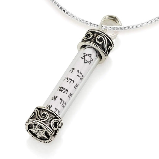 925 Sterling Silver Mezuzah Necklace Scroll Pendant