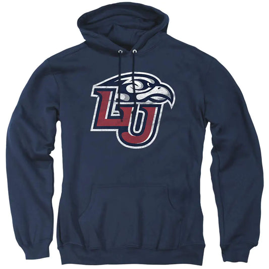 Liberty University Official Distressed Primary Unisex Adult Pull-Over Hoodie Navy Small