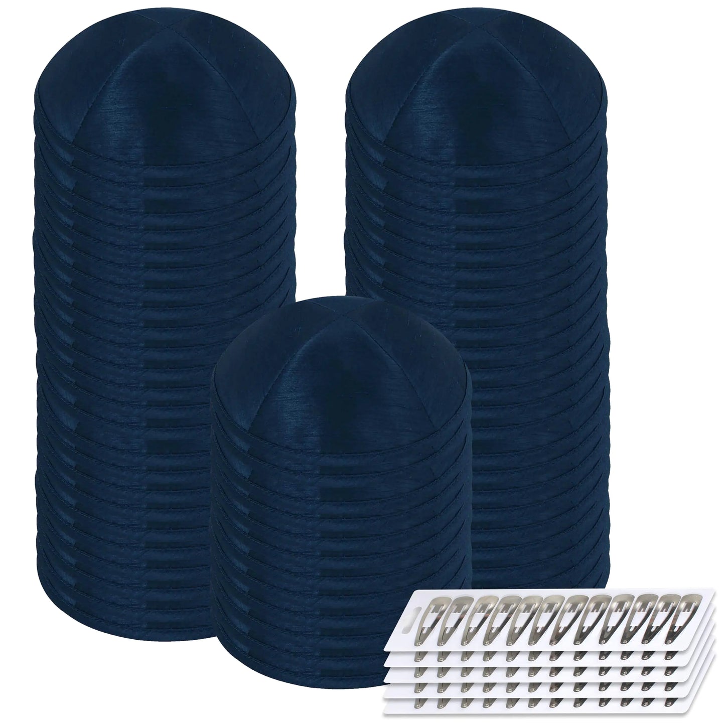 Zion Judaica Deluxe Raw Silk Kippot Bulk Packs or Single Pieces Free Clips (60 Pack Navy Blue)