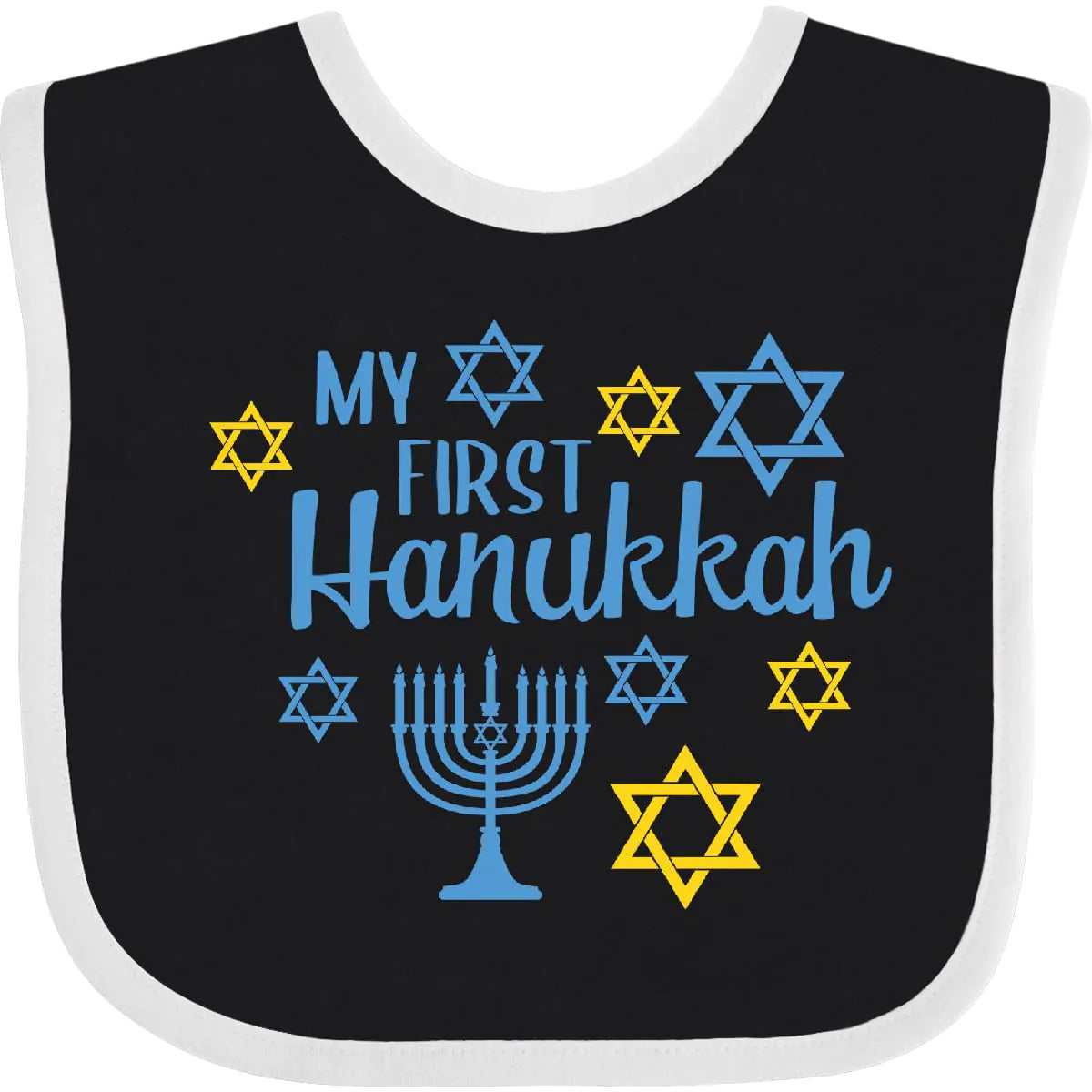inktastic My 1st Hanukkah with Menorah and Stars Of David Baby Bib Black and White 386ab