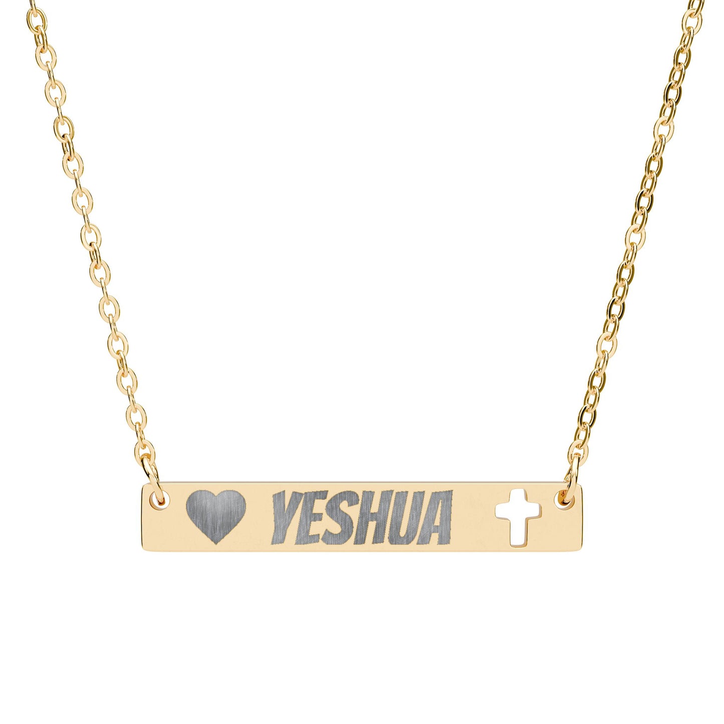 YESHUA Engraved Necklace with a Heart & an Elegant Cross Cutout