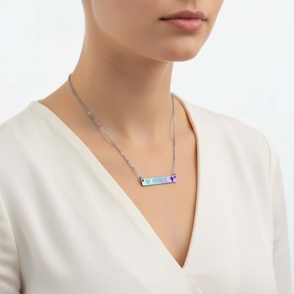 YESHUA Engraved Necklace with a Heart & an Elegant Cross Cutout