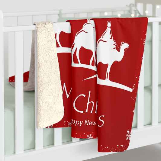 Christmas Nativity Sherpa Blanket — "Merry Christmas and Happy New Year" Cozy Throw