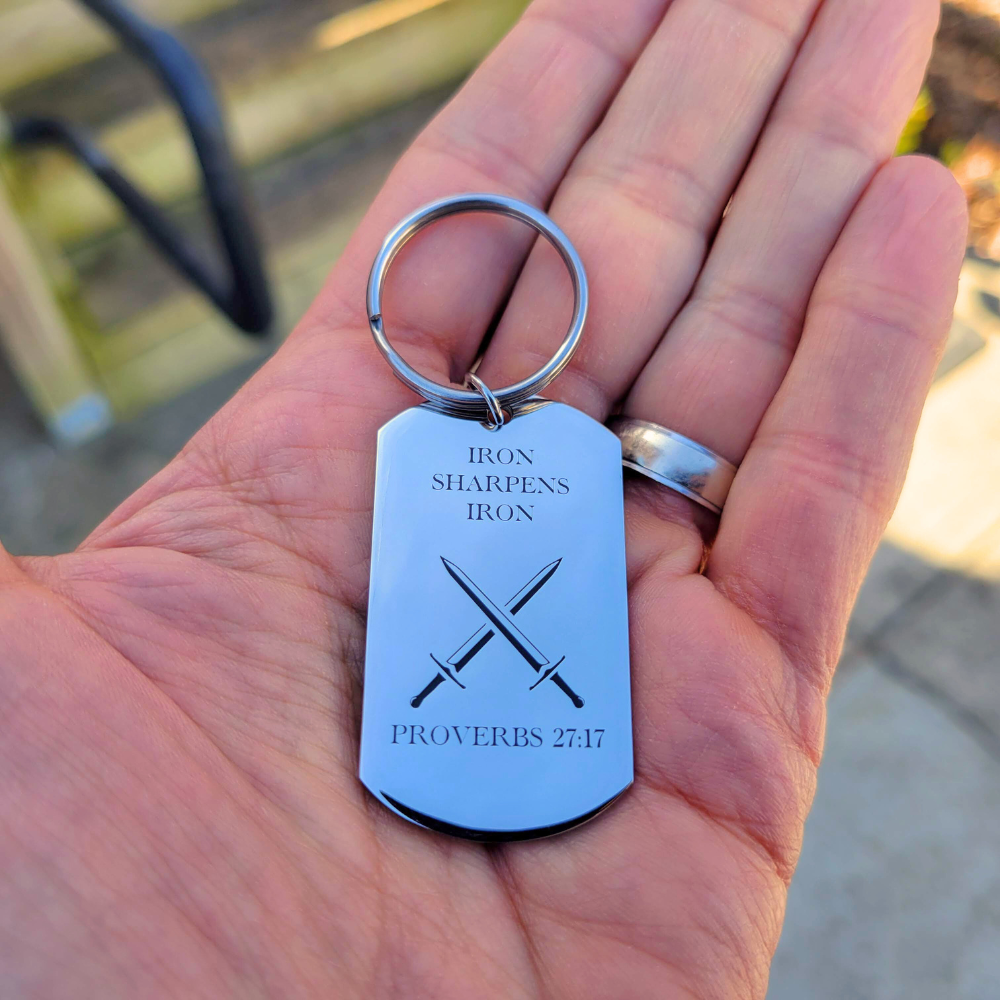 Iron Sharpens Iron Key Chain: Proverbs 27:17 Engraving