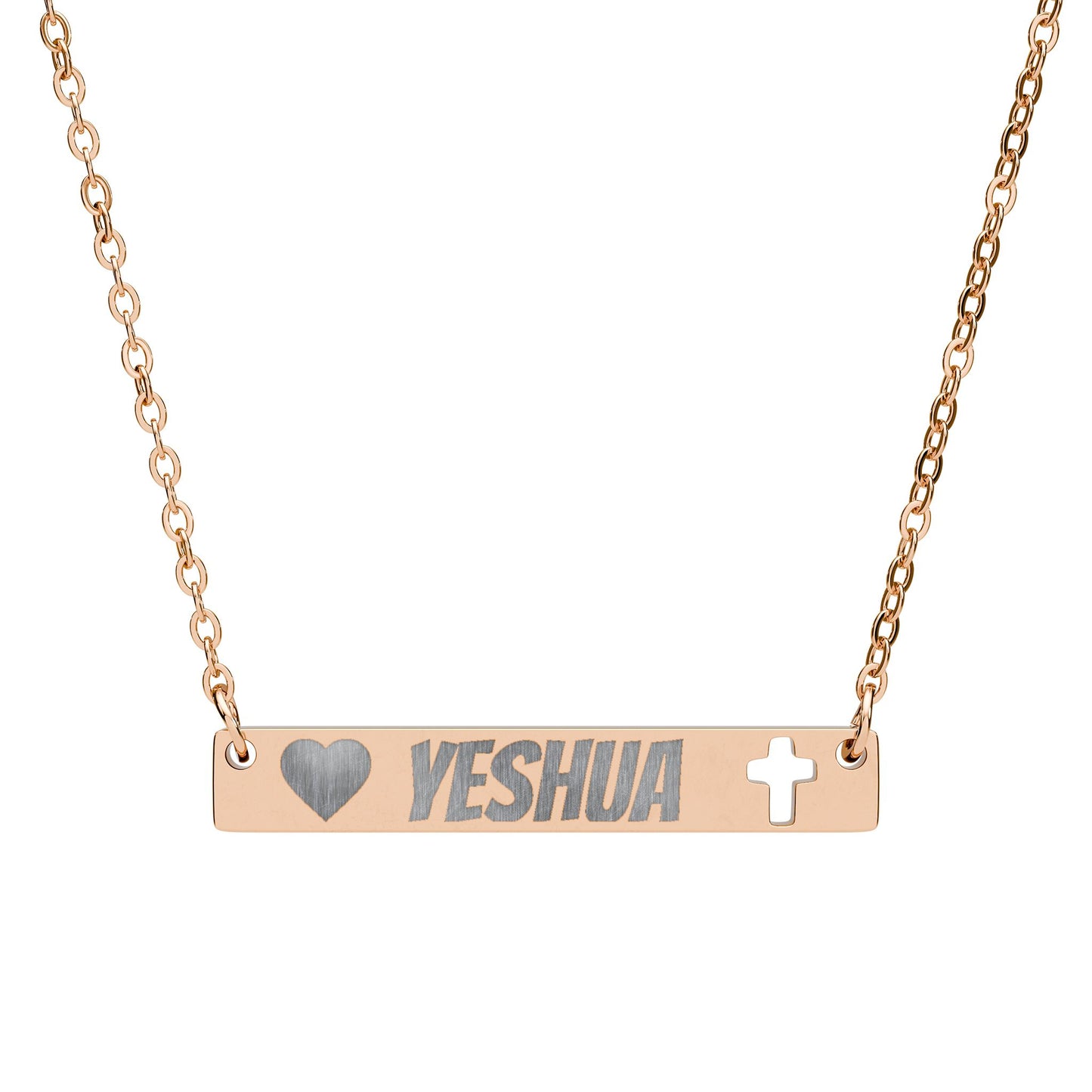 YESHUA Engraved Necklace with a Heart & an Elegant Cross Cutout