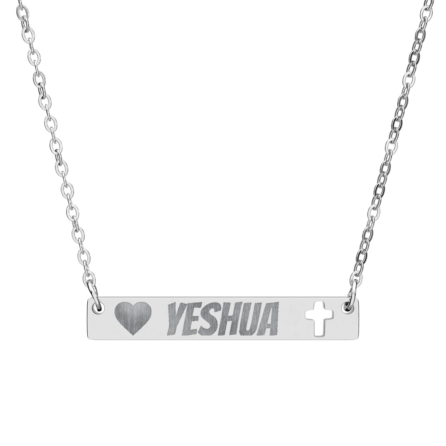 YESHUA Engraved Necklace with a Heart & an Elegant Cross Cutout