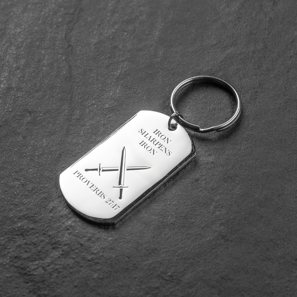 Iron Sharpens Iron Key Chain: Proverbs 27:17 Engraving