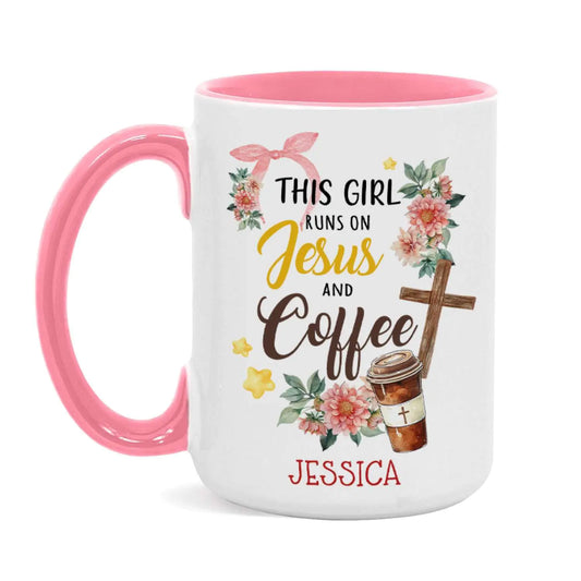 Christian Themed Coffee Cup Customized This Girl Runs On Jesus And Coffee Mug Gift For Christian Personalized Name Christian Ceramic Cup 11oz 15oz Custom Religious Mug For Children