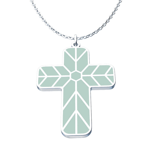 Geometric Enamel Cross Necklace - Sage