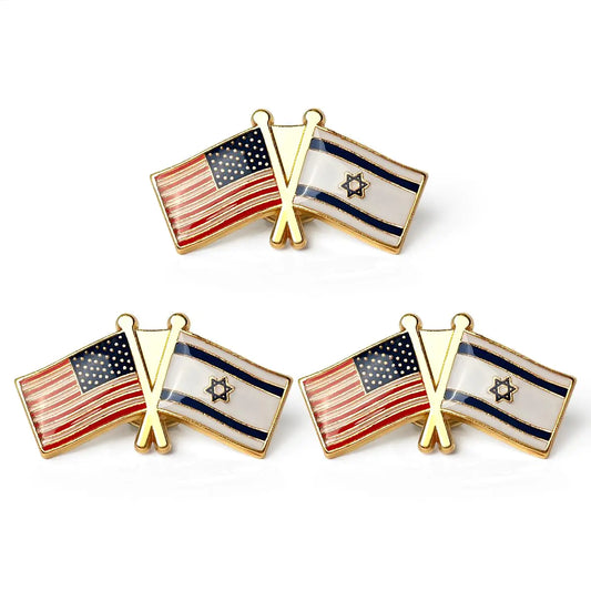 American and Israel Flags Lapel Pins 3 Piece Set - Fine Pins Metal Israel Flag Lapel Pin Badge Pin for Suit Jacket and Formal Wear - Set of 3