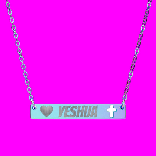 YESHUA Engraved Necklace with a Heart & an Elegant Cross Cutout