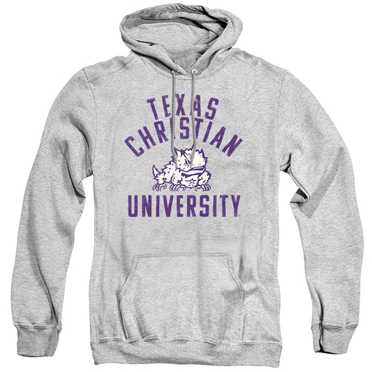 Texas Christian University Official Horned Frogs Logo Unisex Adult Pull-Over Hoodie TCU Horned Frogs Athletic Heather Small