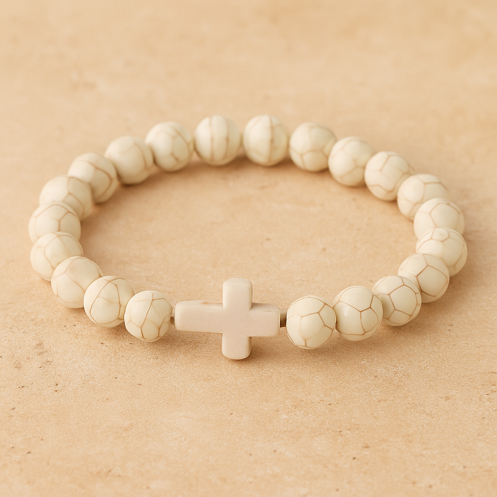 Stone Cross Bracelet - Cream