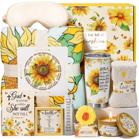Inspirational Christian Gift Set for Women with Sunflower Blanket