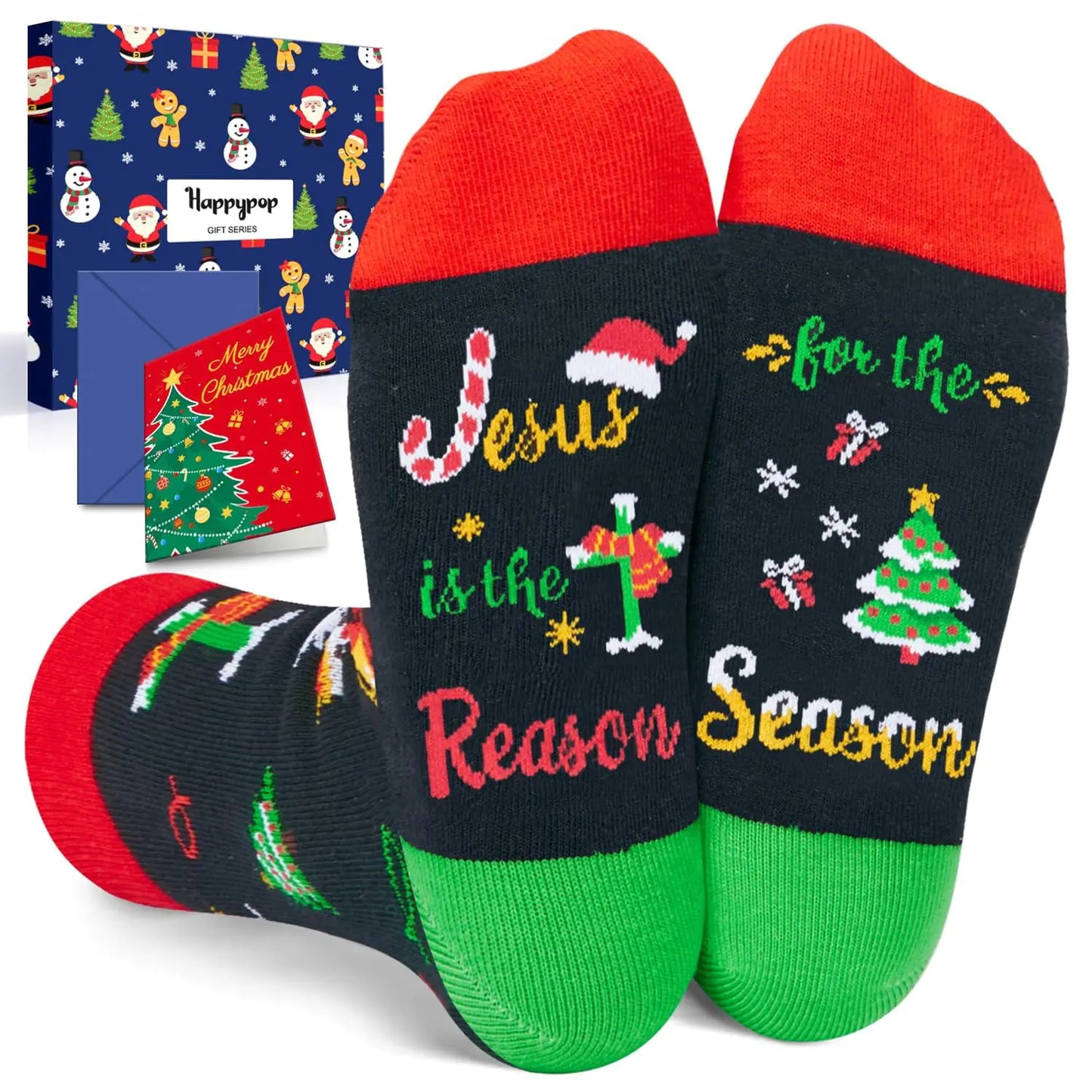 HAPPYPOP Christmas Gifts Idea Socks for Toddlers (JESUS Is The Reason For The Season) Gifts for Kids With Greeting Card