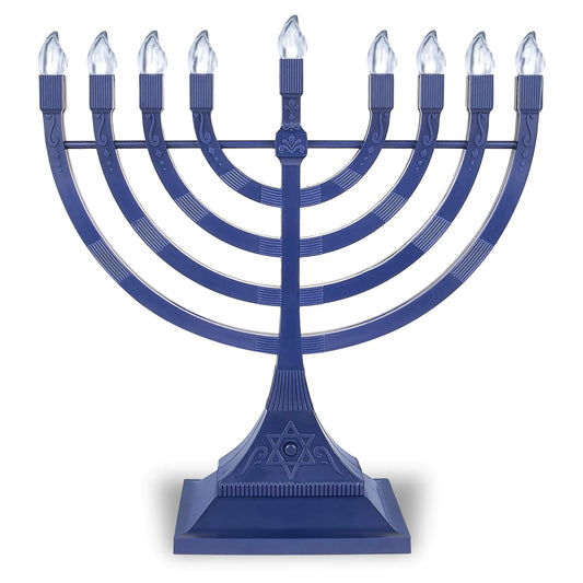 Zion Judaica Electric Hanukkah Menorah LED USB Powered Menorah Electronic Hanukkiah Battery Minorah Flamless Chanukah Candles (Blue 2)