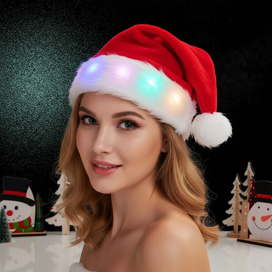 Twinkling Christmas Santa Hat with LED Lights - Plush and Cozy