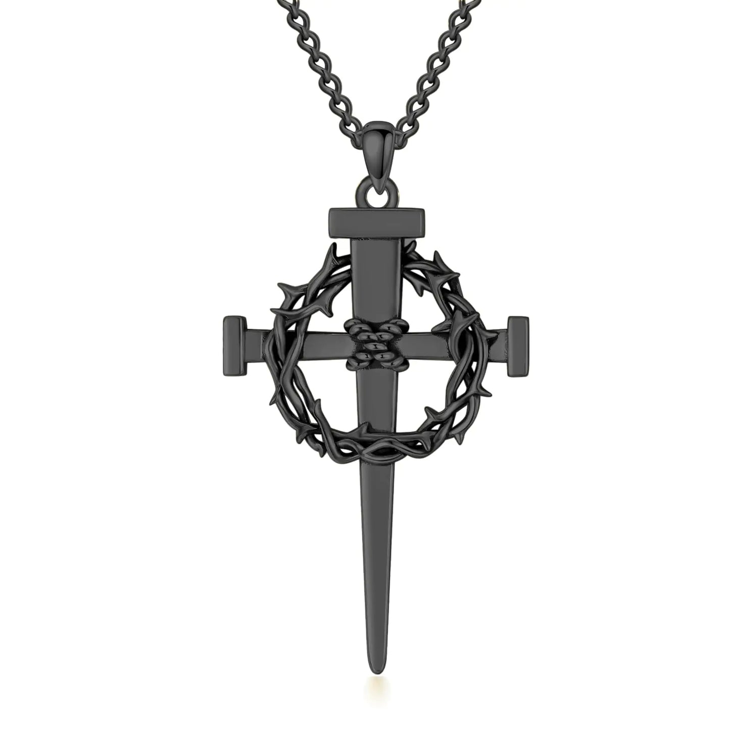 Lattd Nail Cross Necklace 925 Sterling Silver Black Crown of Thorn Nail Cross Pendant Christian Jewelry Gift for Men Women (01-Nail Cross & Crown 02-Black)