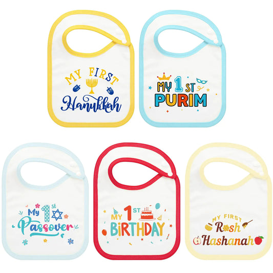 Cuffbow 5 Pcs Baby First Jewish Holiday Bibs Set for Boys or Girls
