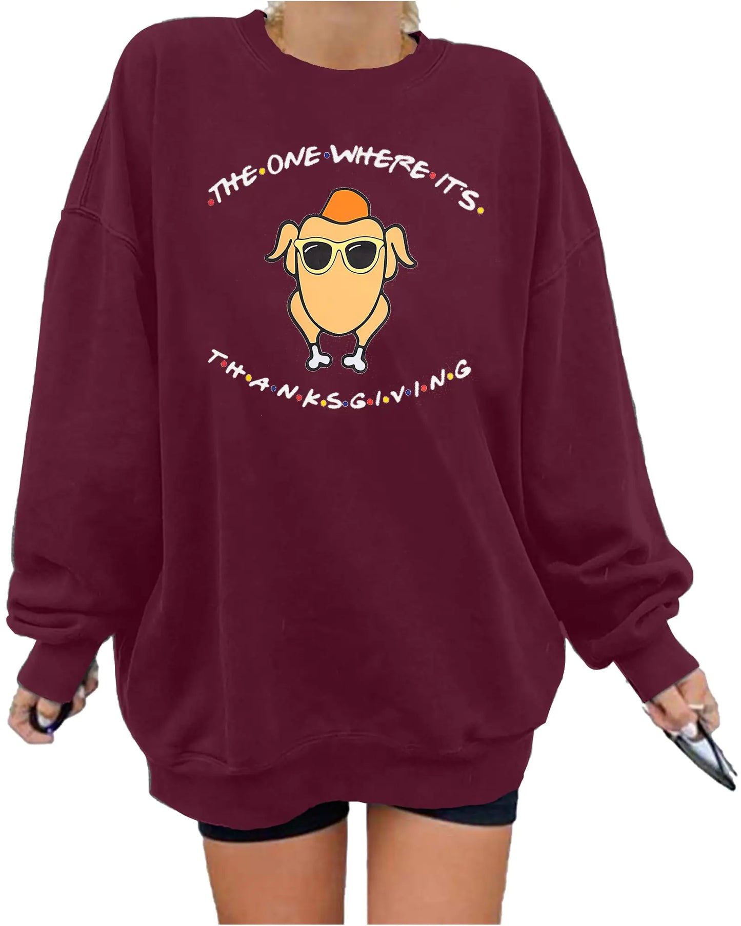 "FRIENDS" Thanksgiving Turkey Graphic Oversized Sweatshirt - "THE ONE WHERE IT'S THANKSGIVING"