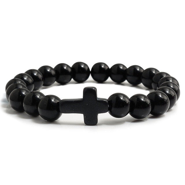 Stone Cross Bracelet - Black